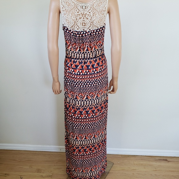 Lucky Brand Crocheted Maxi Dress S Boho Hippie Festival Tassels Beachy Resort - Picture 5 of 7